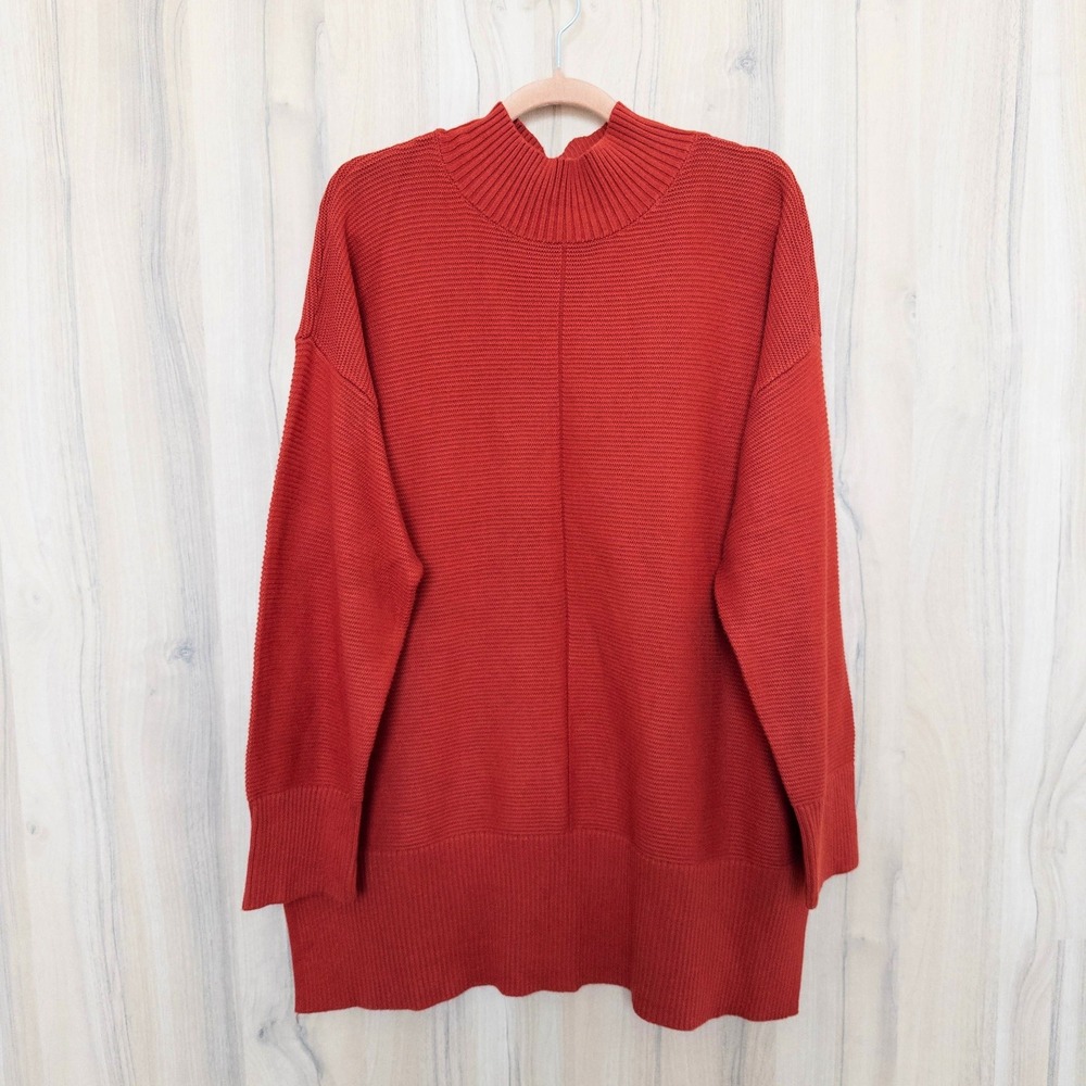 Talbots Womens Mock‎ Neck Ribbed Knit Tunic Sweater Size 2X Red Classic Cozy